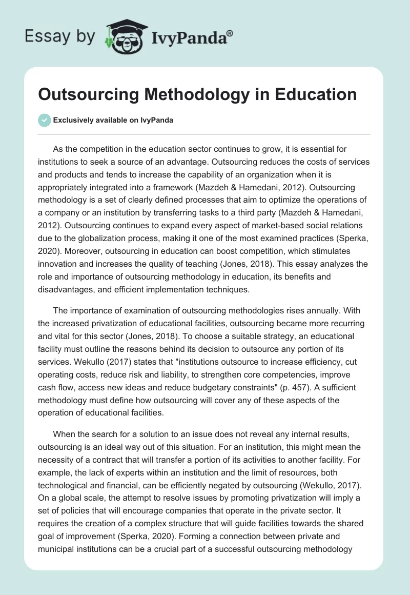 Outsourcing Methodology in Education. Page 1