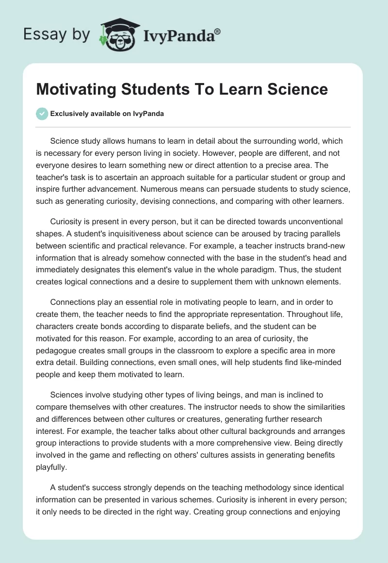 Motivating Students To Learn Science. Page 1