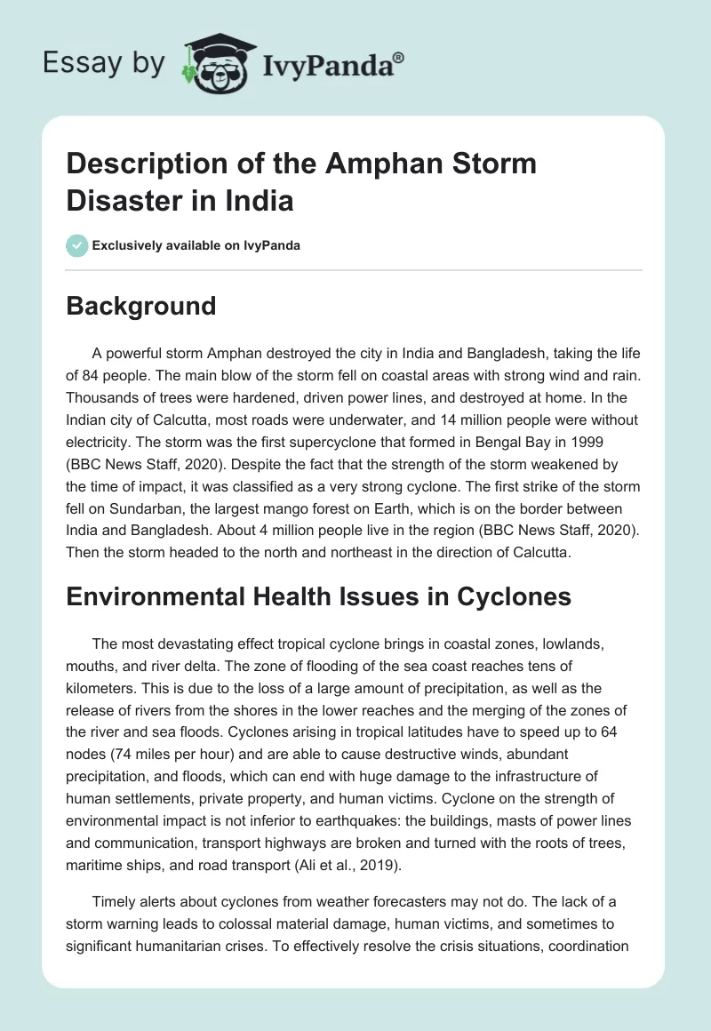 Description of the Amphan Storm Disaster in India. Page 1