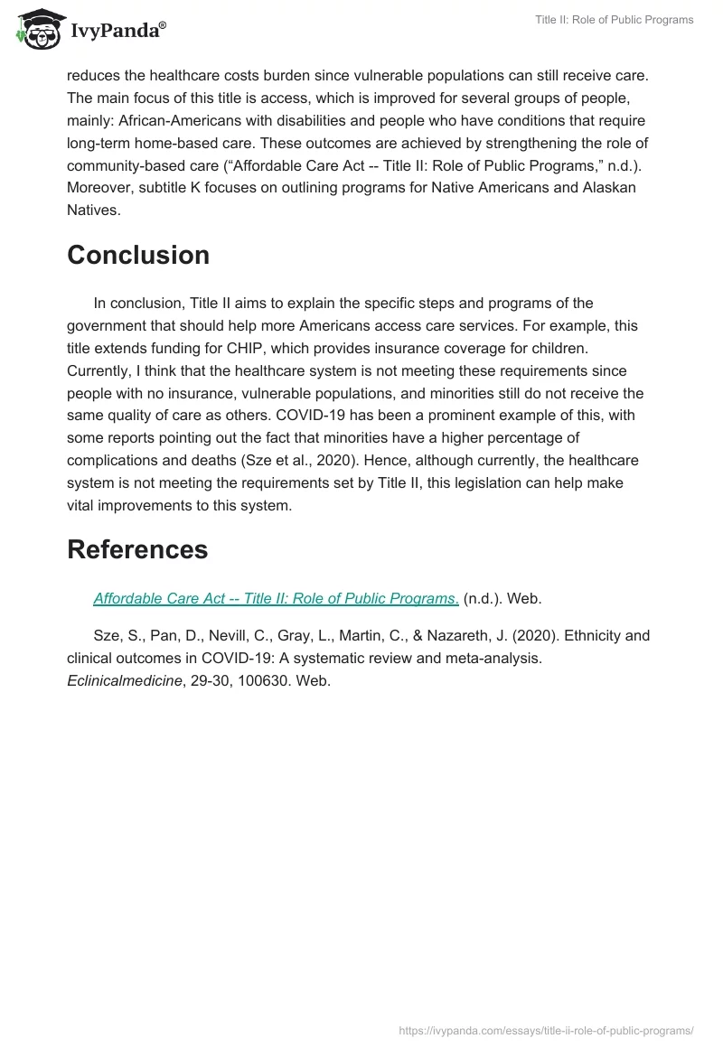 Title II: Role of Public Programs. Page 2
