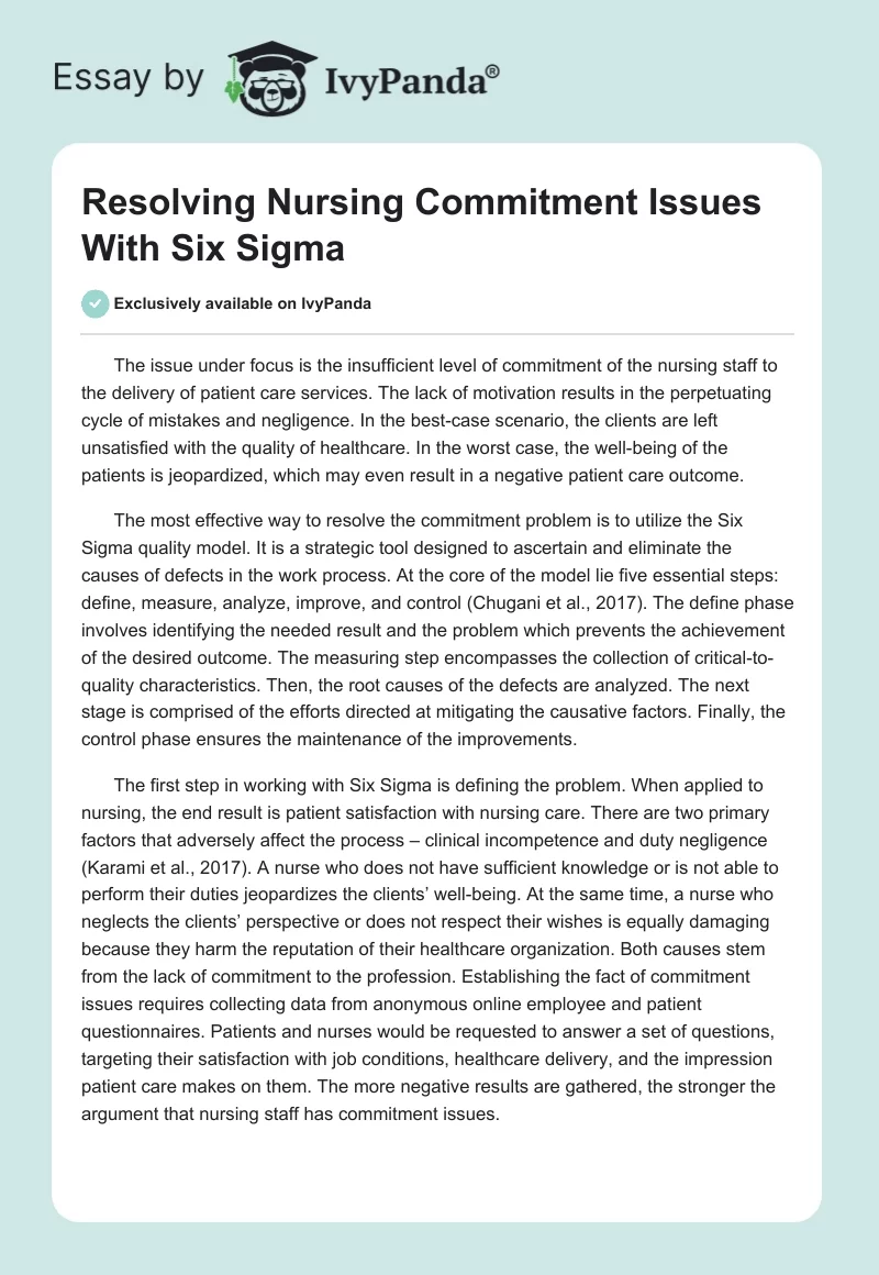 Resolving Nursing Commitment Issues With Six Sigma. Page 1