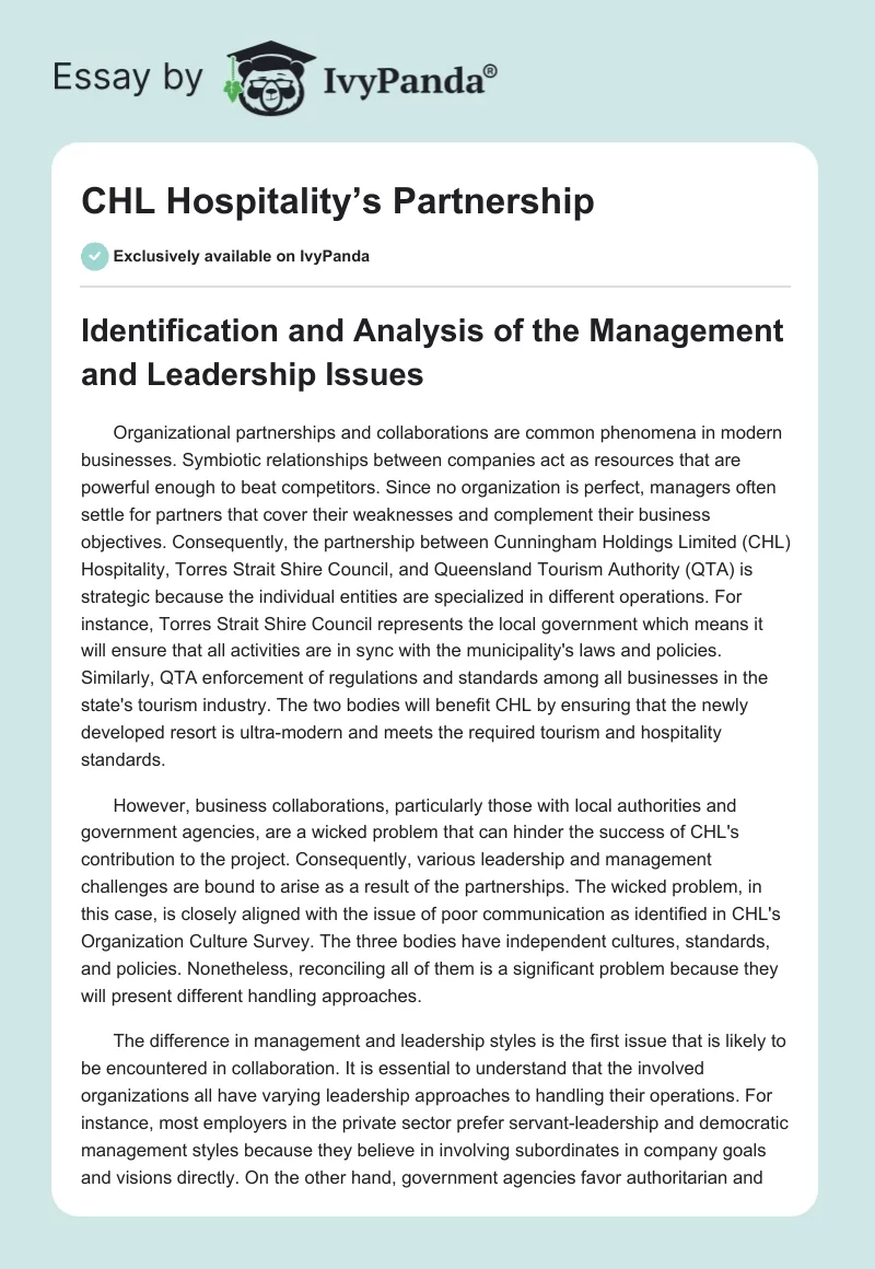 CHL Hospitality’s Partnership. Page 1