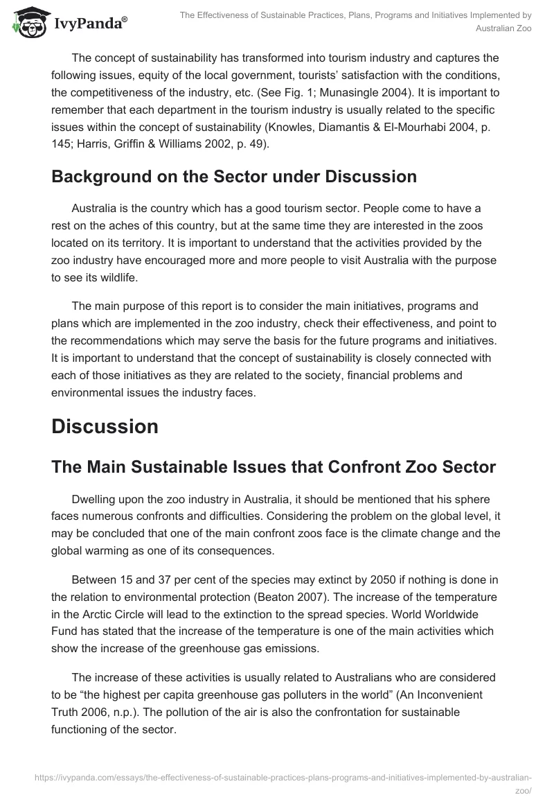 The Effectiveness of Sustainable Practices, Plans, Programs and Initiatives Implemented by Australian Zoo. Page 2