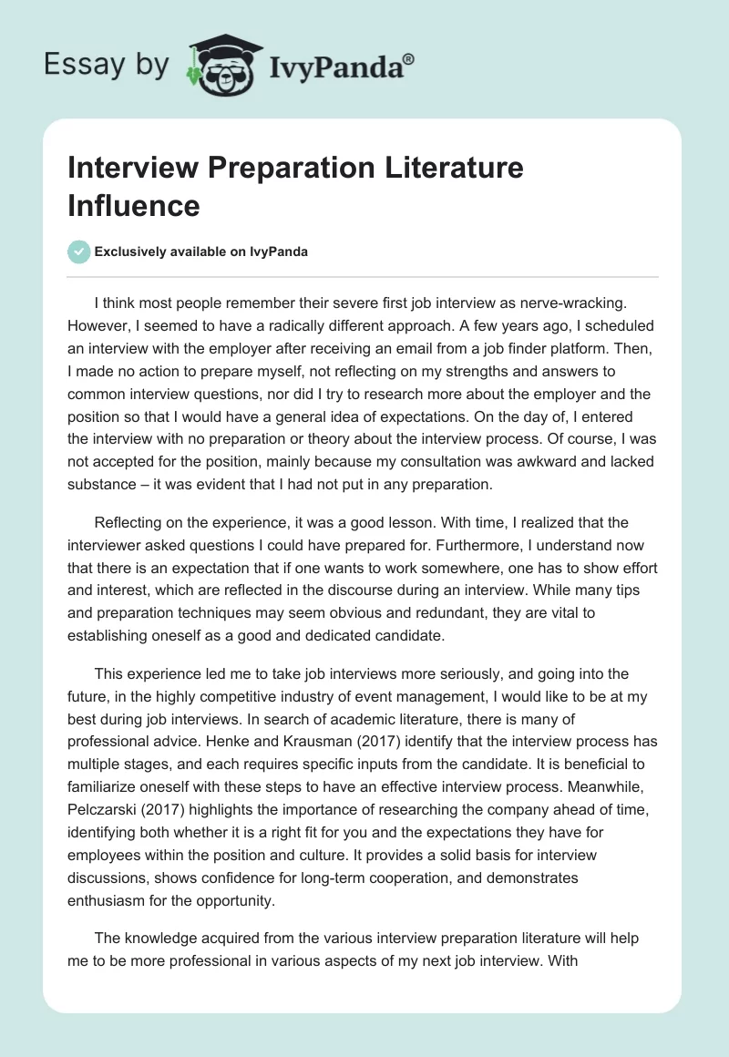 Interview Preparation Literature Influence. Page 1