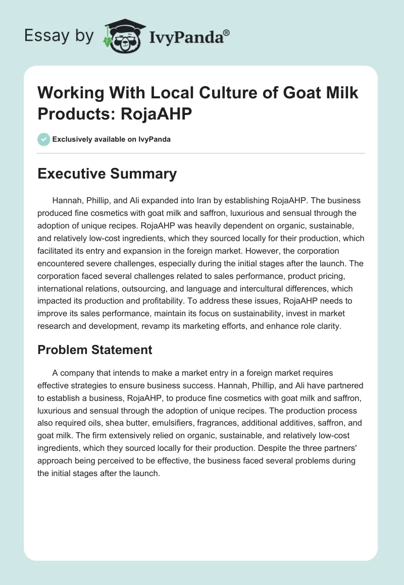 Working With Local Culture of Goat Milk Products: RojaAHP. Page 1