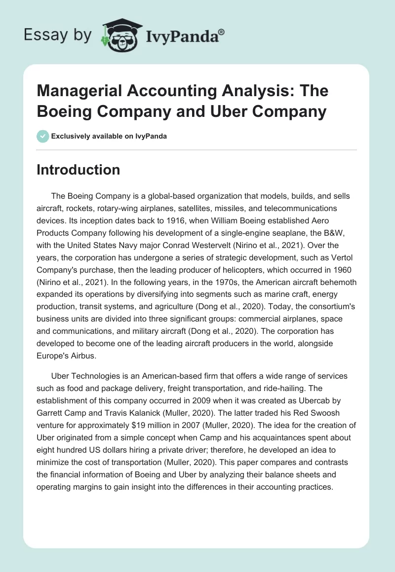 Managerial Accounting Analysis: The Boeing Company and Uber Company. Page 1