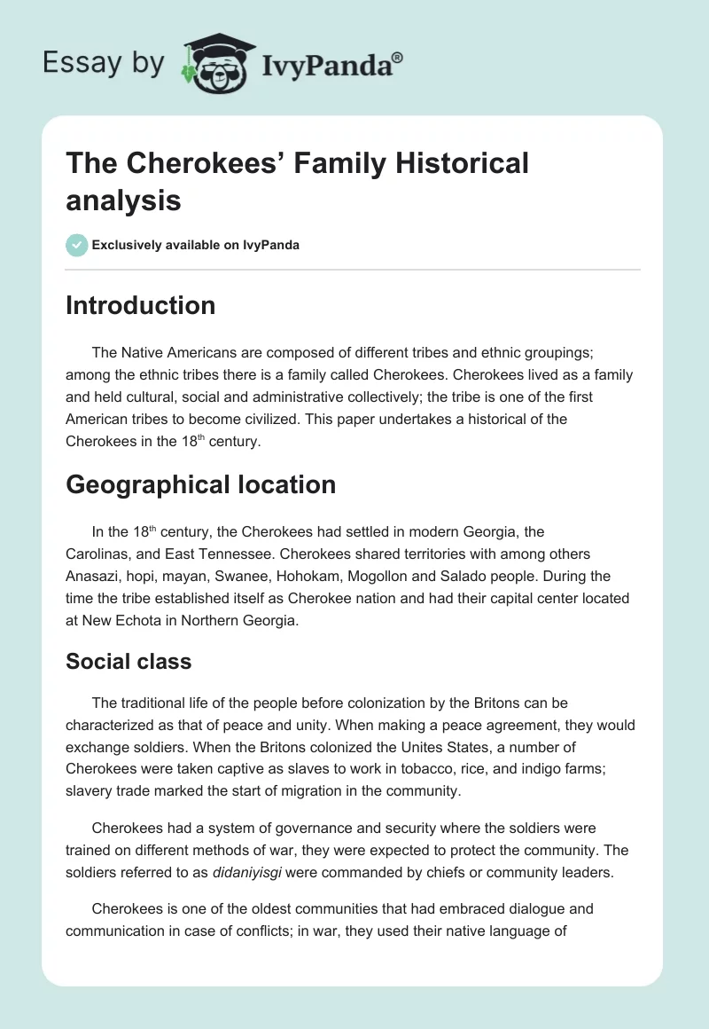 The Cherokees’ Family Historical Analysis. Page 1