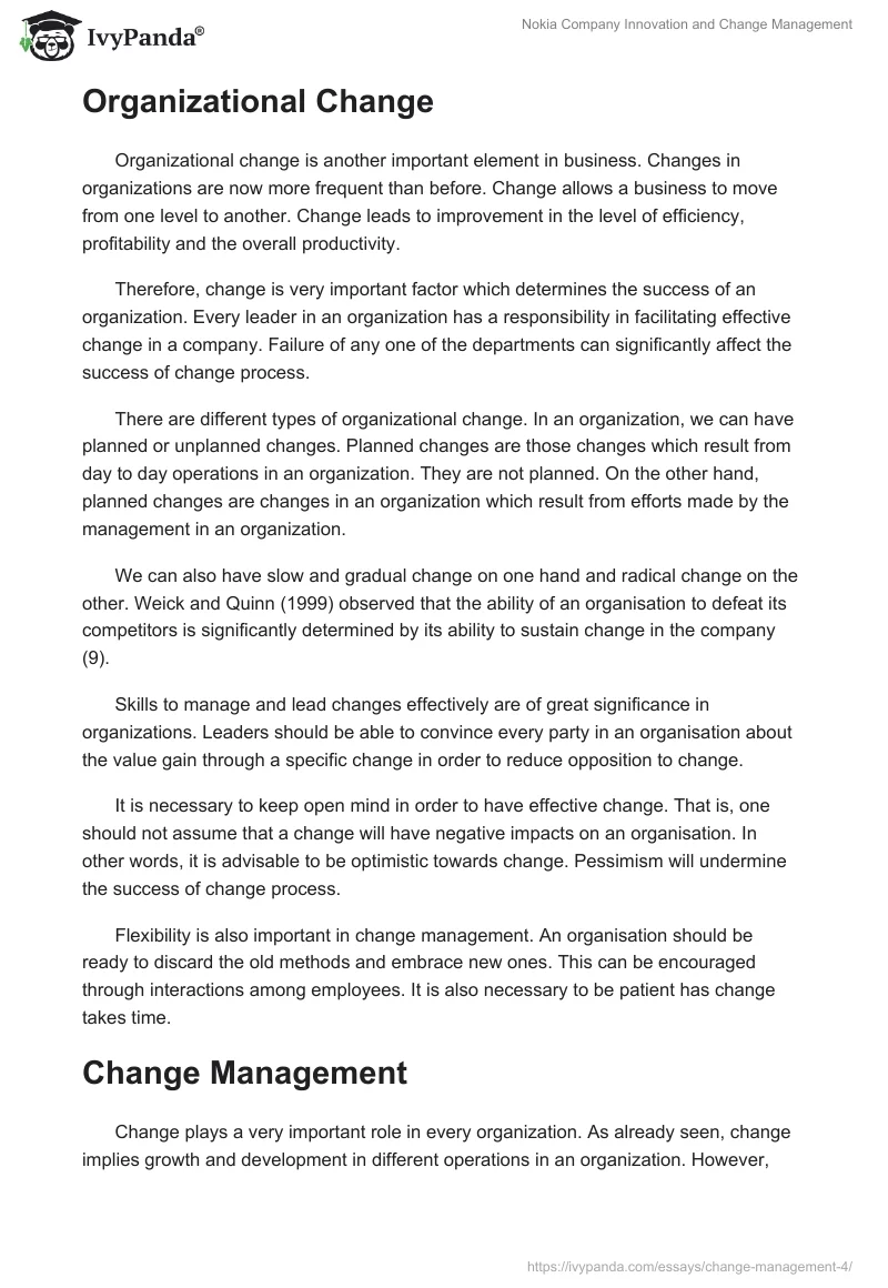 Nokia Company Innovation and Change Management. Page 5