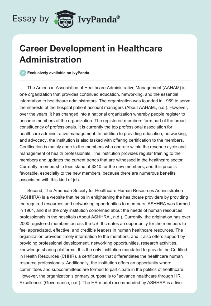 Career Development in Healthcare Administration. Page 1