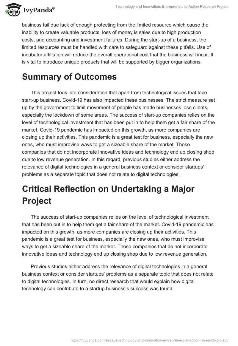Technology and Innovation: Entrepreneurial Action Research Project. Page 3