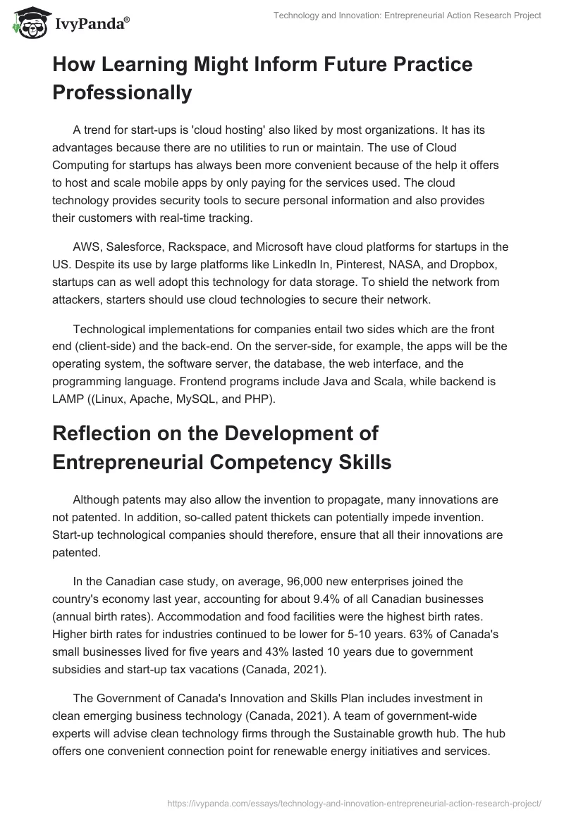 Technology and Innovation: Entrepreneurial Action Research Project. Page 4