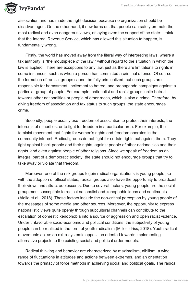 Freedom of Association for Radical Organizations. Page 2