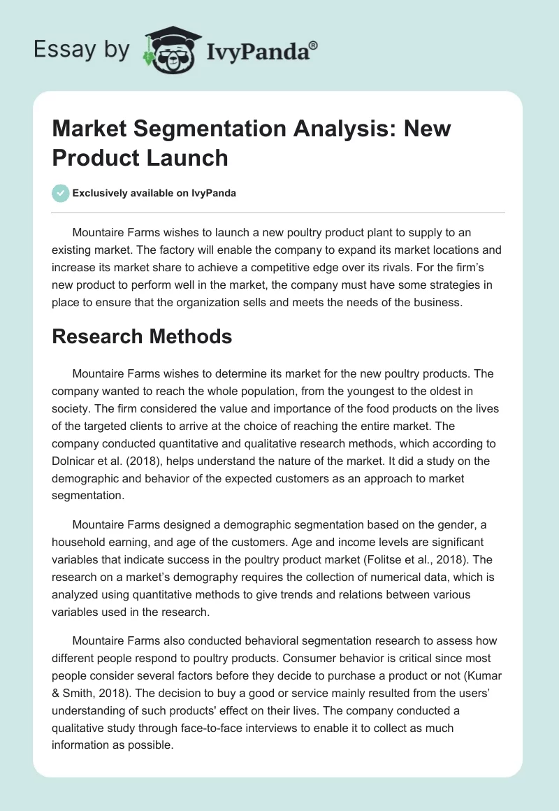 Market Segmentation Analysis: New Product Launch. Page 1