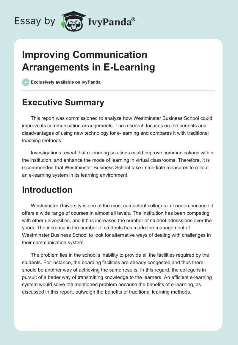 Improving Communication Arrangements in E-Learning. Page 1