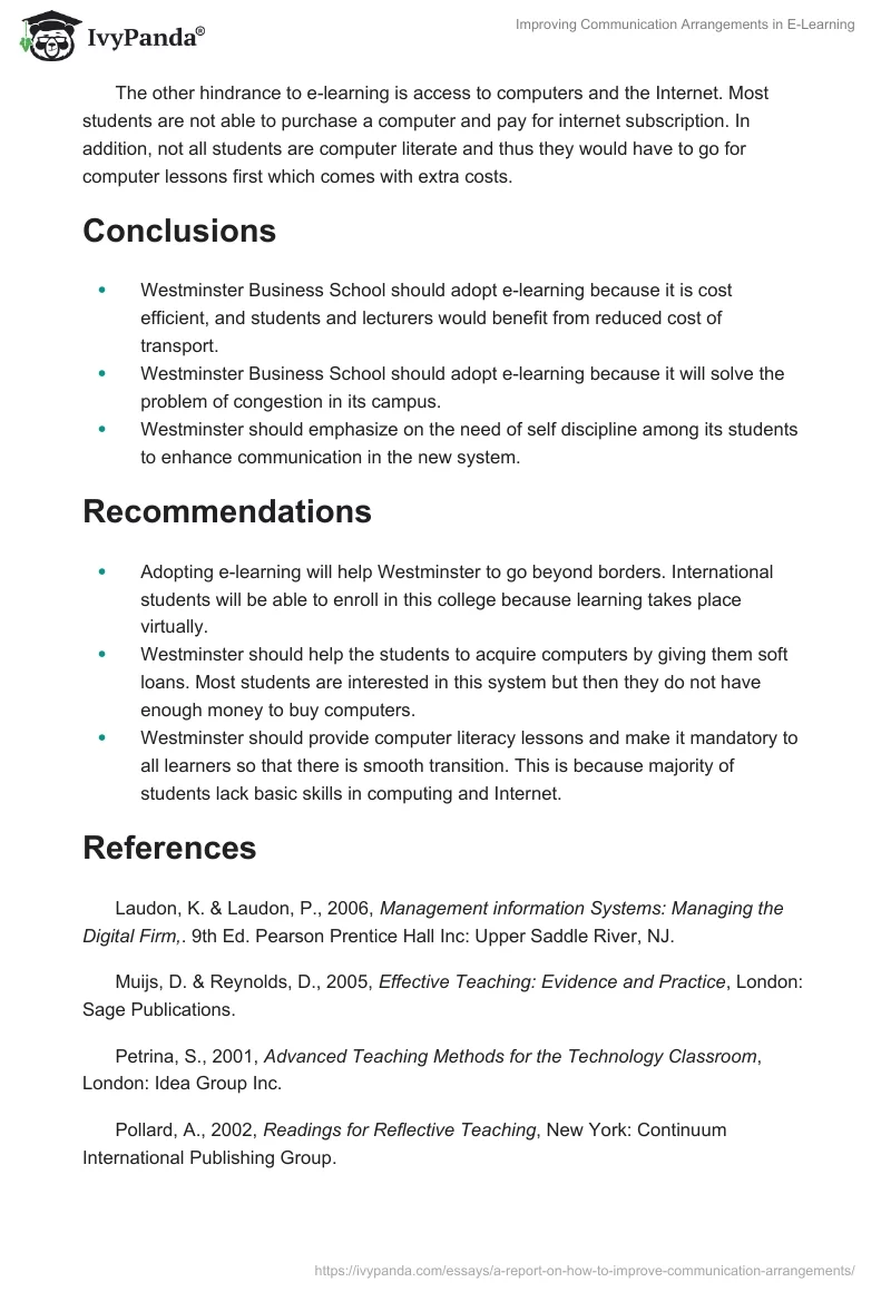 Improving Communication Arrangements in E-Learning. Page 5