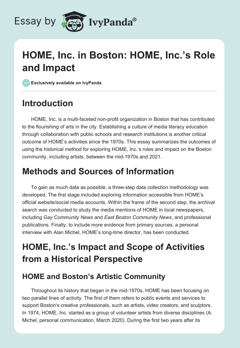 HOME, Inc. in Boston: HOME, Inc.’s Role and Impact. Page 1