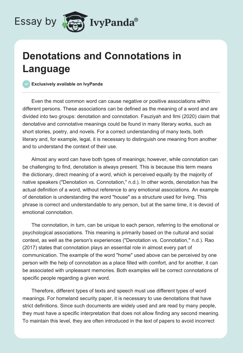Denotations and Connotations in Language. Page 1