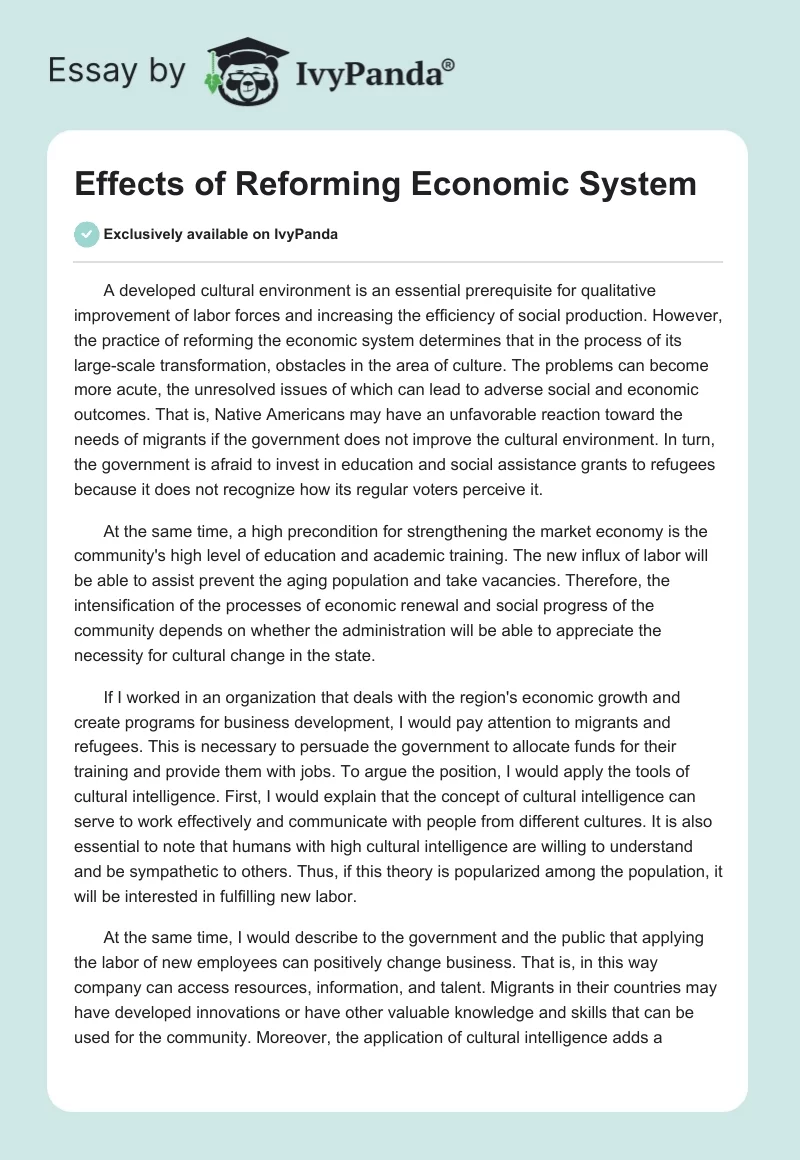 Effects of Reforming Economic System. Page 1