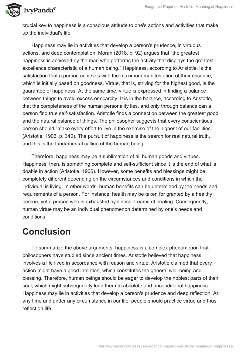 Exegetical Paper on Aristotle: Meaning of Happiness. Page 2