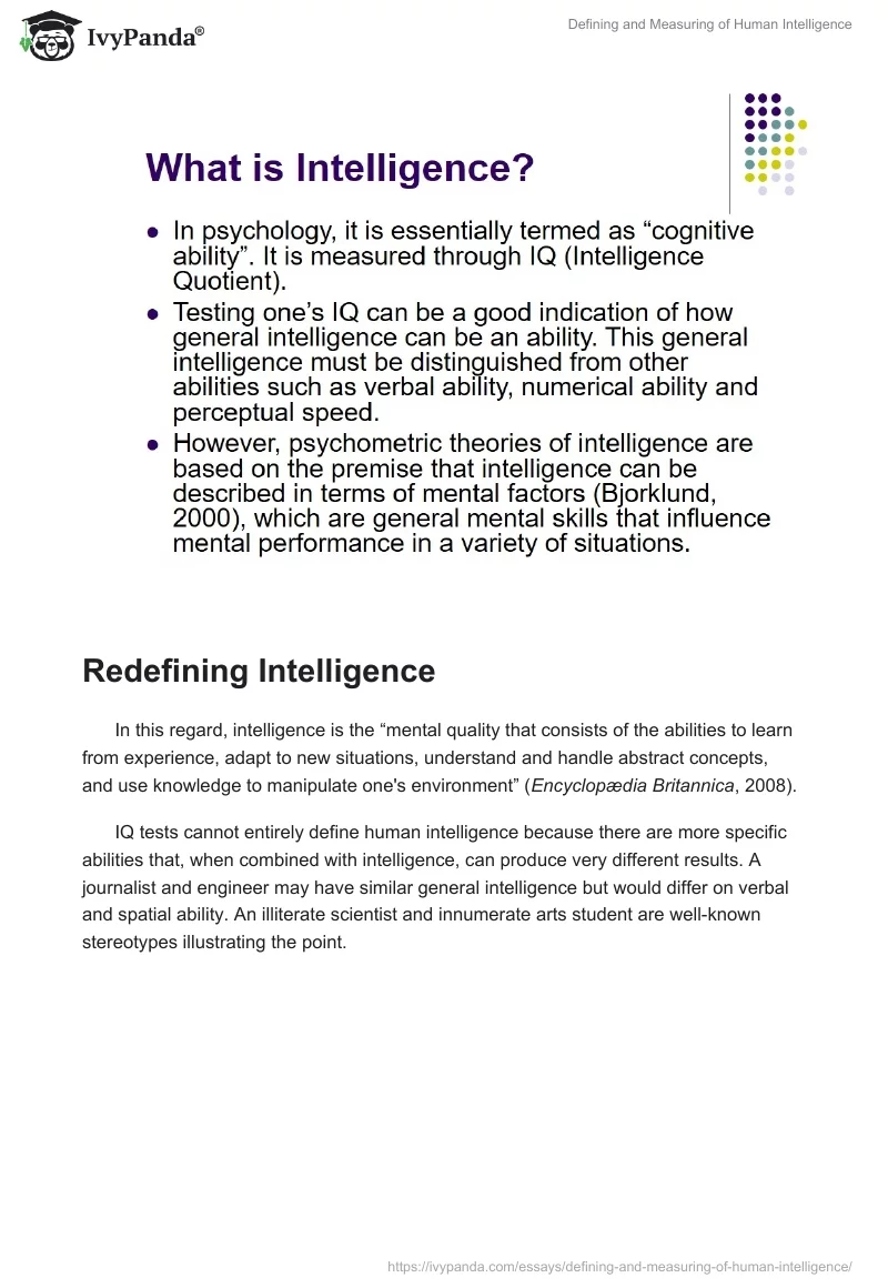 Defining and Measuring of Human Intelligence. Page 2