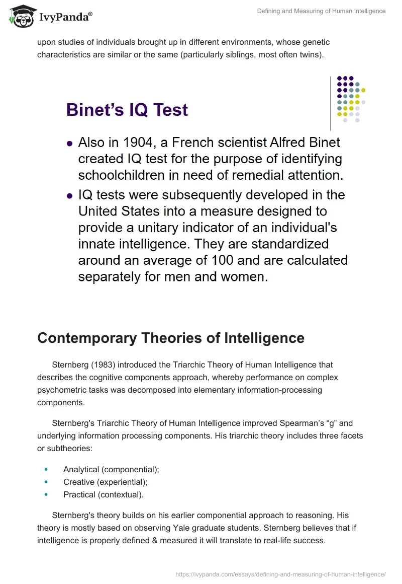 Defining and Measuring of Human Intelligence. Page 5