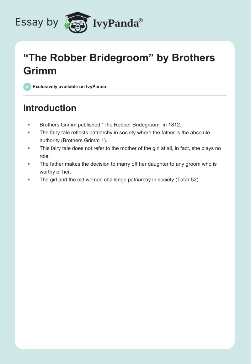“The Robber Bridegroom” by Brothers Grimm. Page 1