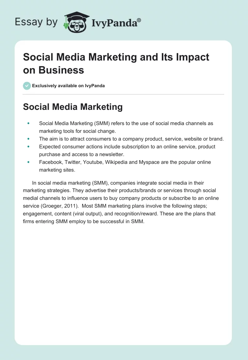 Social Media Marketing and Its Impact on Business. Page 1