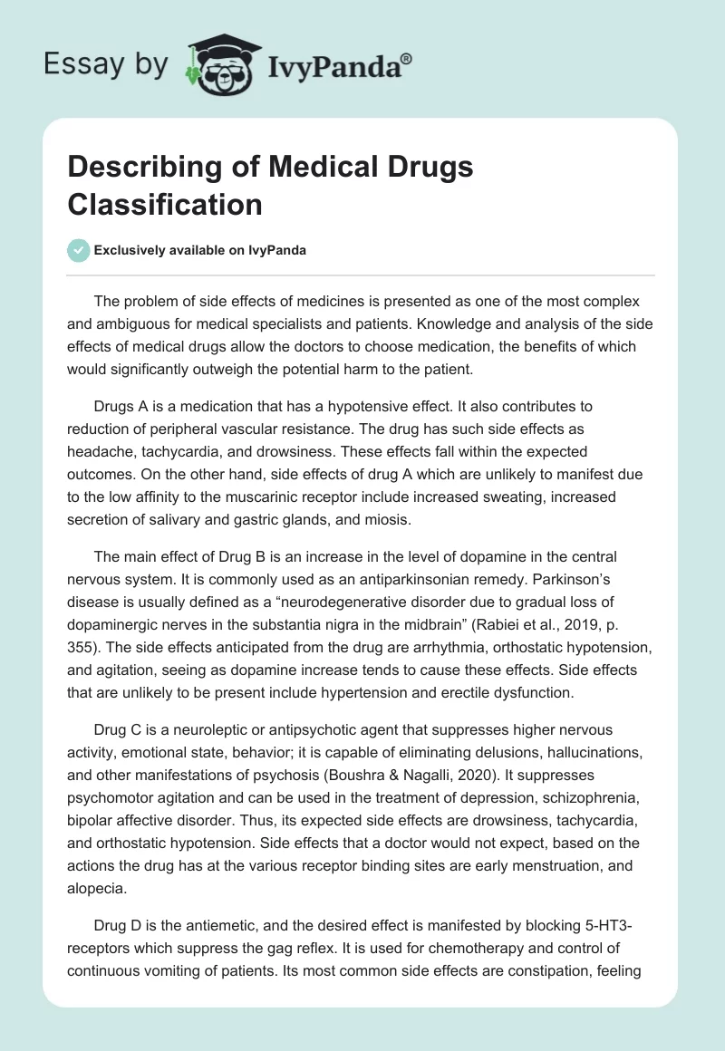 Describing of Medical Drugs Classification. Page 1