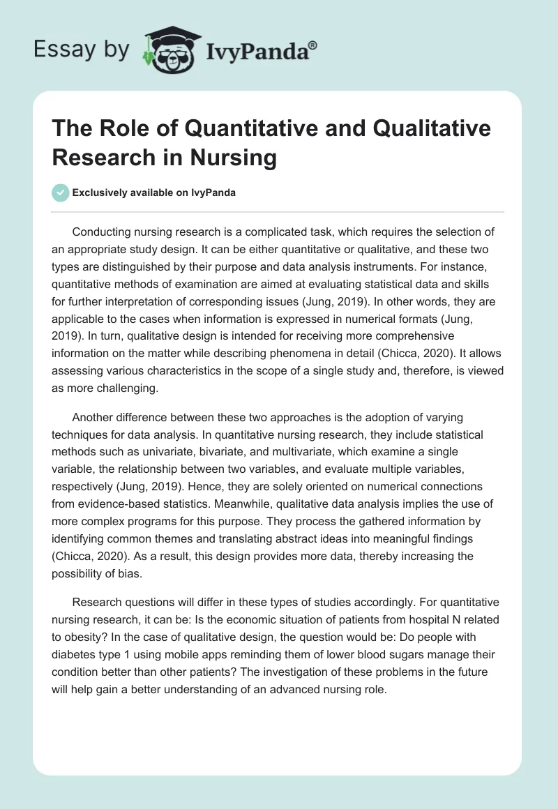 The Role of Quantitative and Qualitative Research in Nursing. Page 1