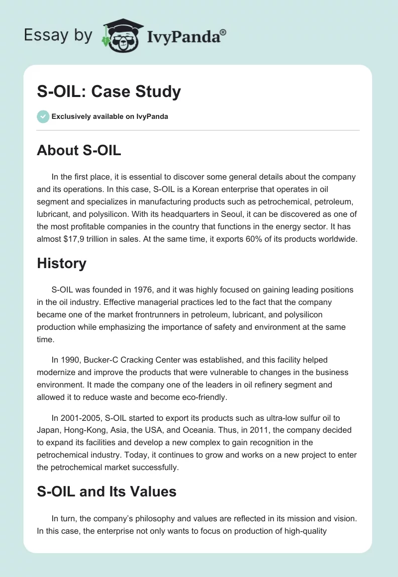 S-OIL: Case Study. Page 1