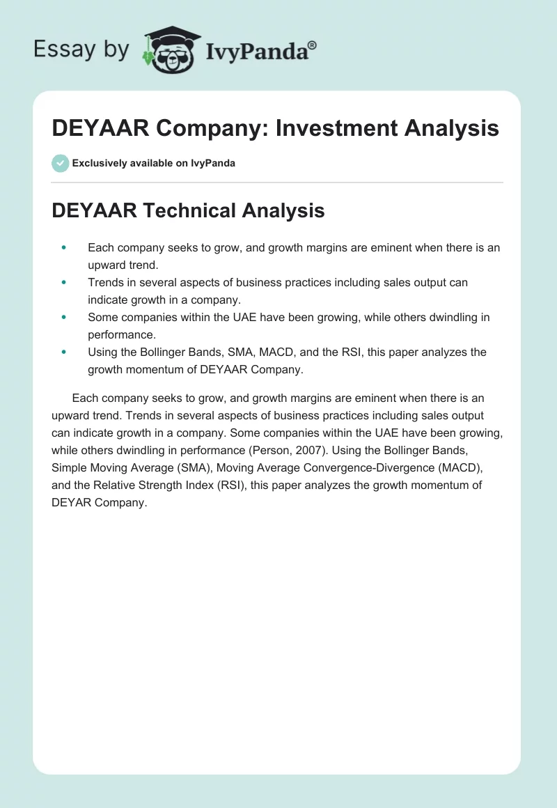 DEYAAR Company: Investment Analysis. Page 1