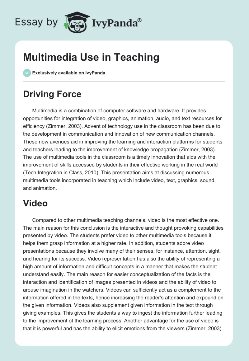 Multimedia Use in Teaching. Page 1
