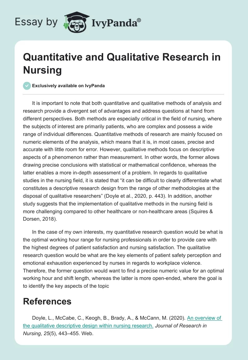 Quantitative and Qualitative Research in Nursing. Page 1