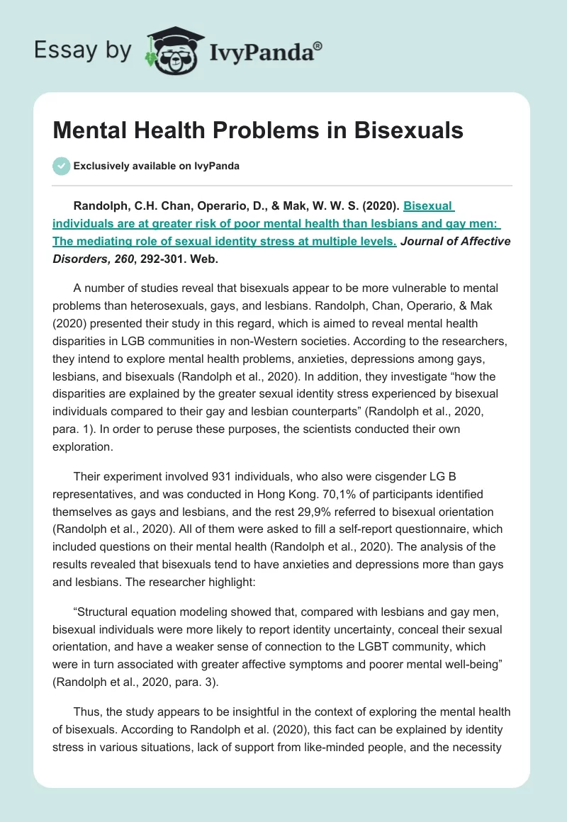Mental Health Problems in Bisexuals. Page 1