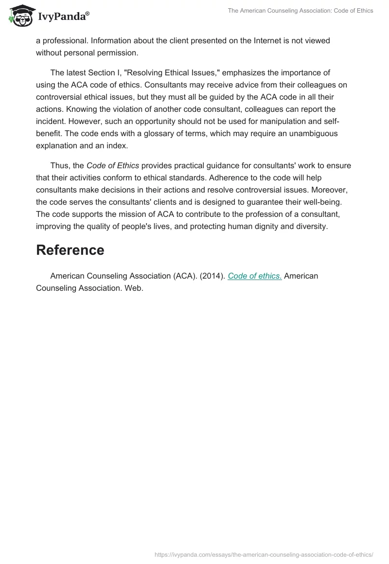 The American Counseling Association: Code of Ethics. Page 3
