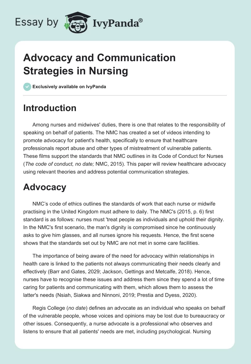 Advocacy and Communication Strategies in Nursing. Page 1