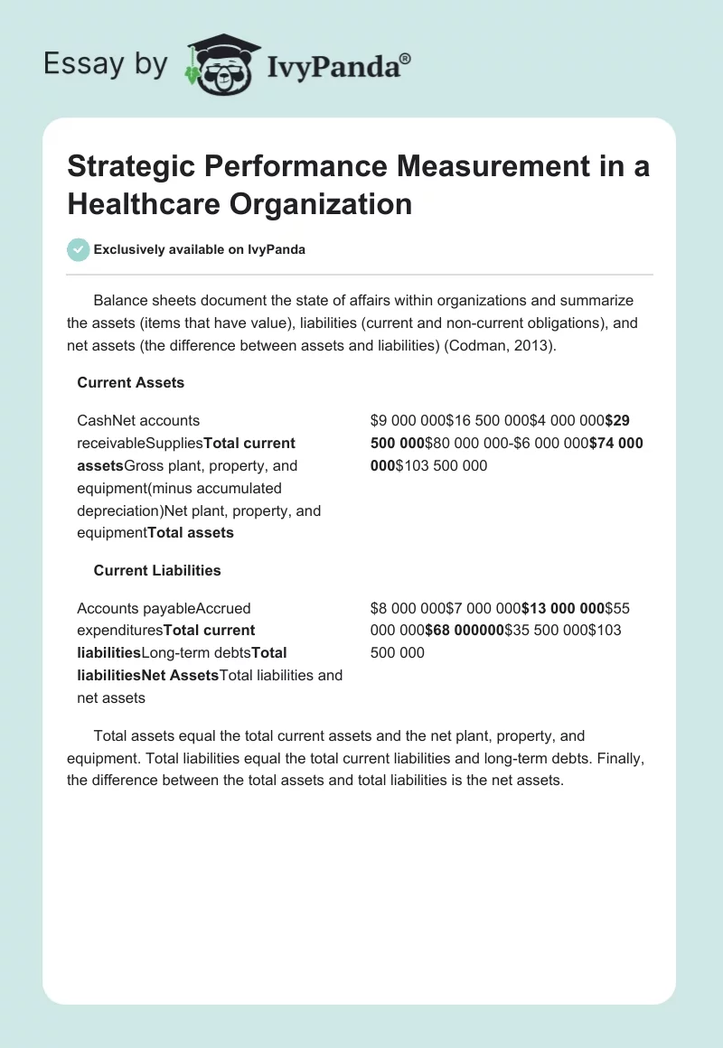 Strategic Performance Measurement in a Healthcare Organization. Page 1