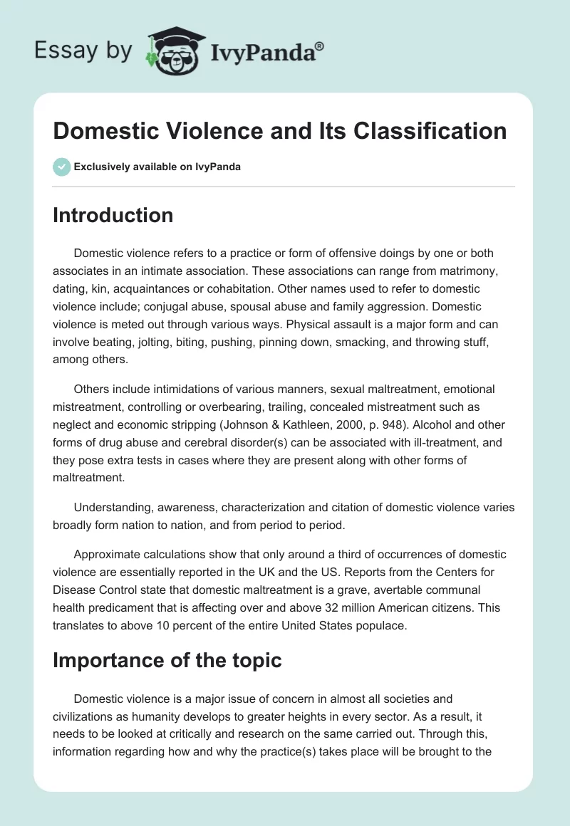 Domestic Violence and Its Classification. Page 1