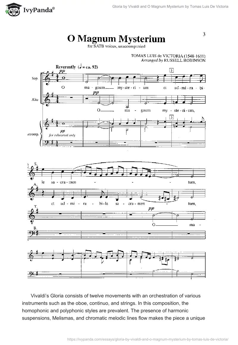 "Gloria" by Vivaldi and "O Magnum Mysterium" by Tomas Luis De Victoria. Page 5