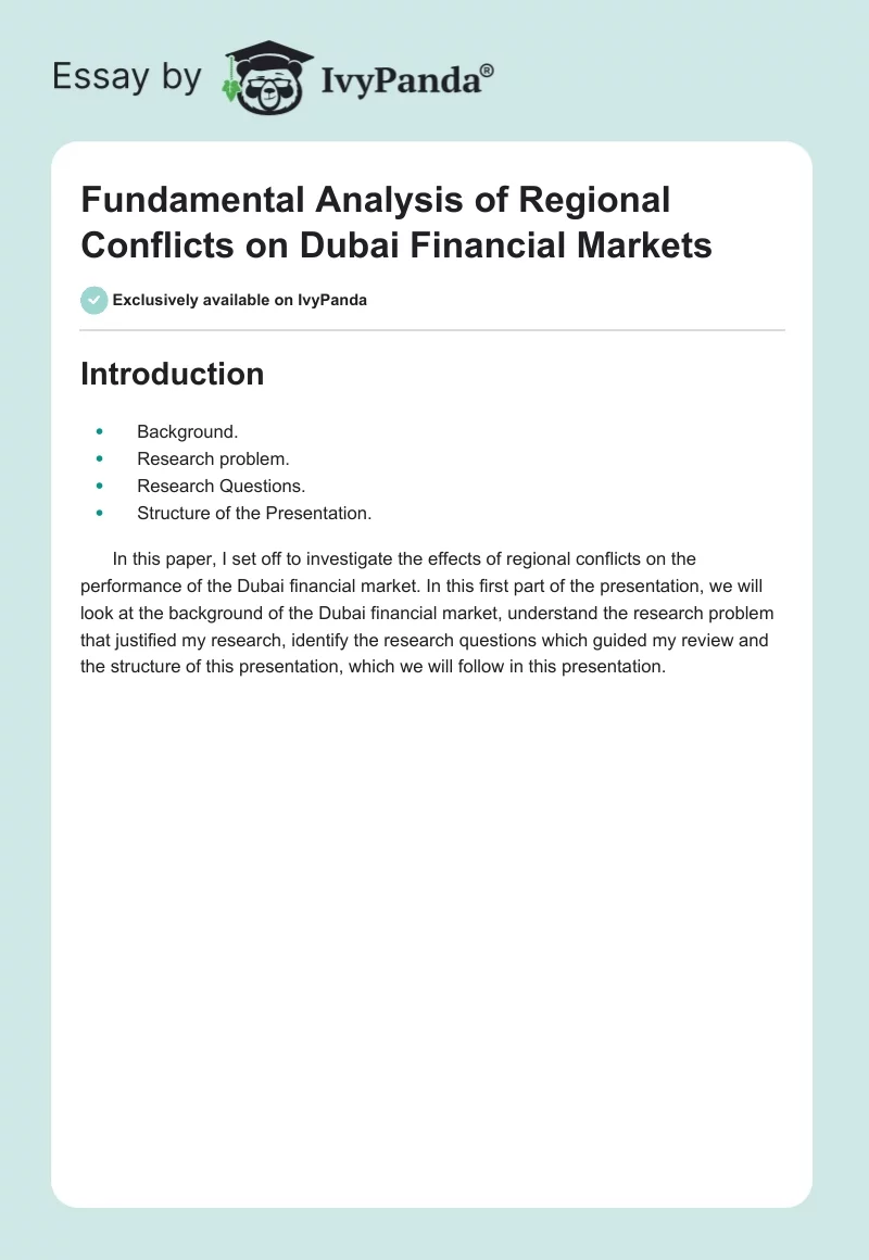 Fundamental Analysis of Regional Conflicts on Dubai Financial Markets. Page 1