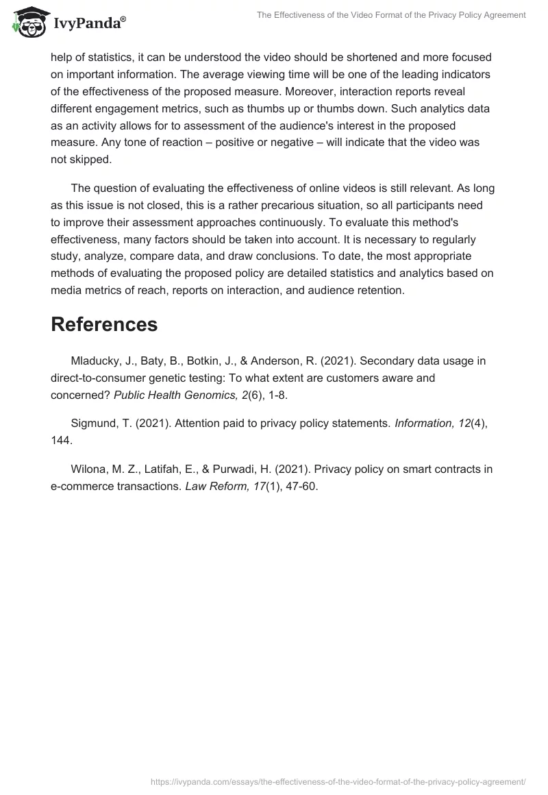 The Effectiveness of the Video Format of the Privacy Policy Agreement. Page 2