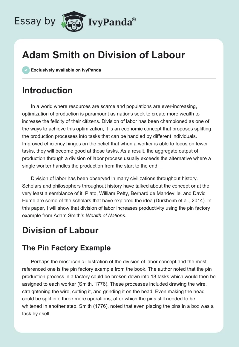 Adam Smith on Division of Labour. Page 1