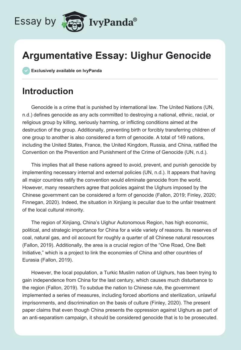 Argumentative Essay: Uighur Genocide. Page 1