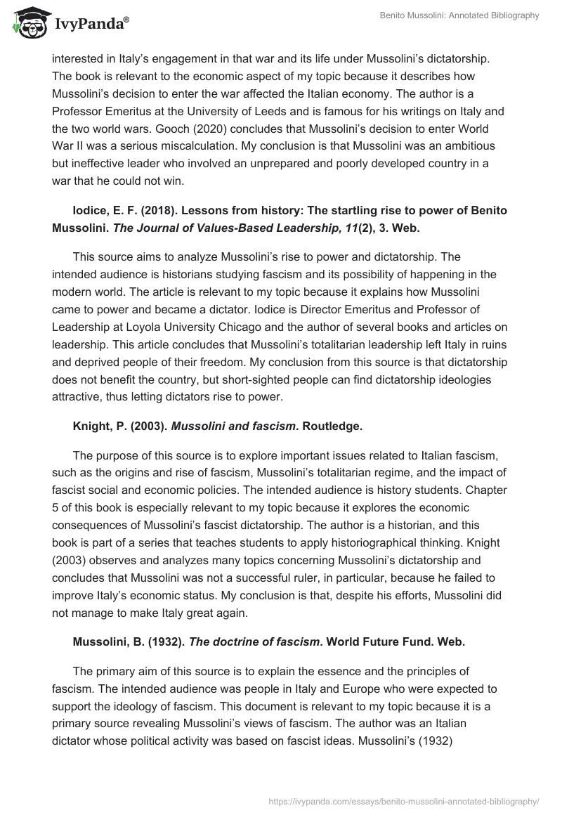 Benito Mussolini: Annotated Bibliography. Page 2