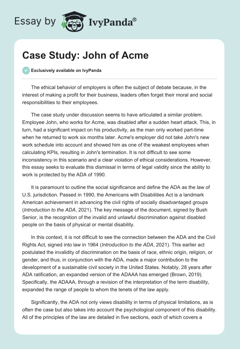 Case Study: John of Acme. Page 1