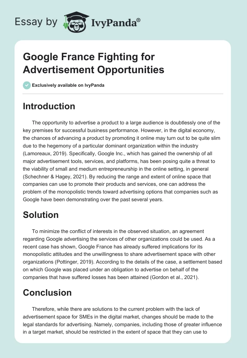 Google France Fighting for Advertisement Opportunities. Page 1