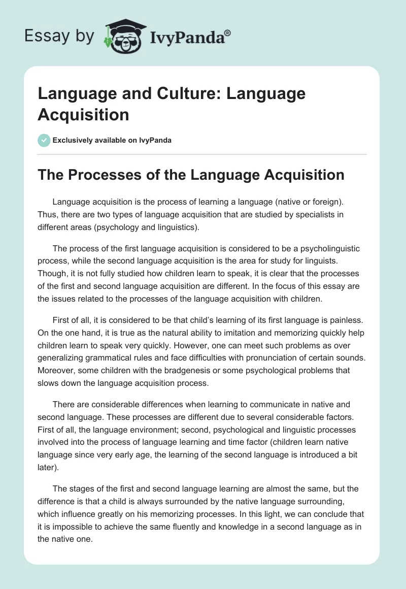 Language and Culture: Language Acquisition. Page 1