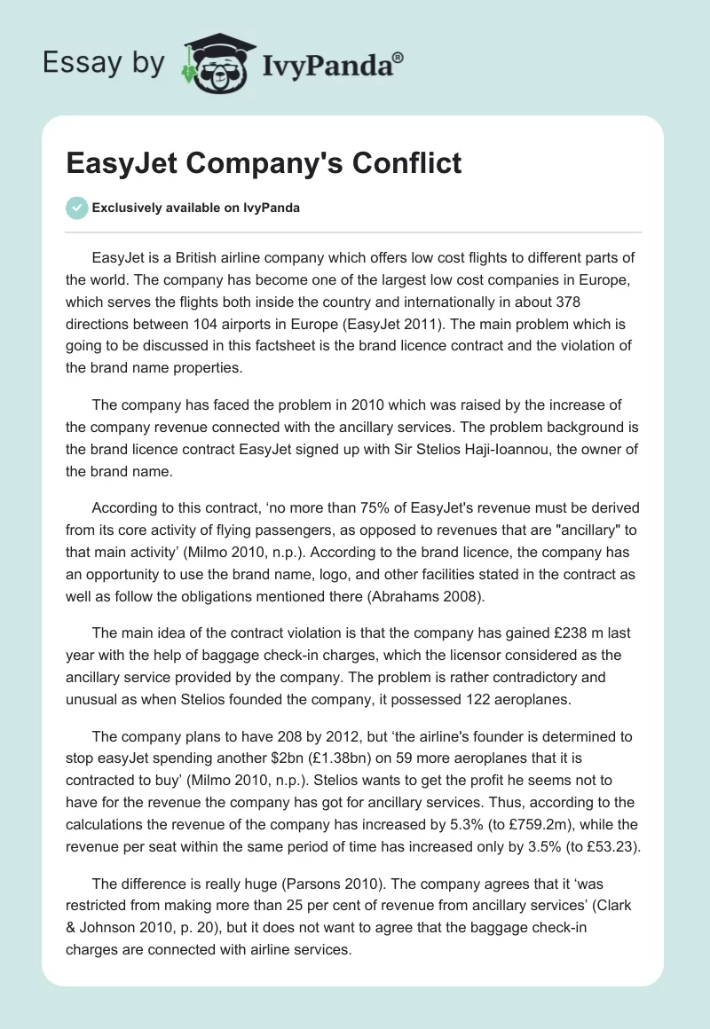 EasyJet Company's Conflict. Page 1