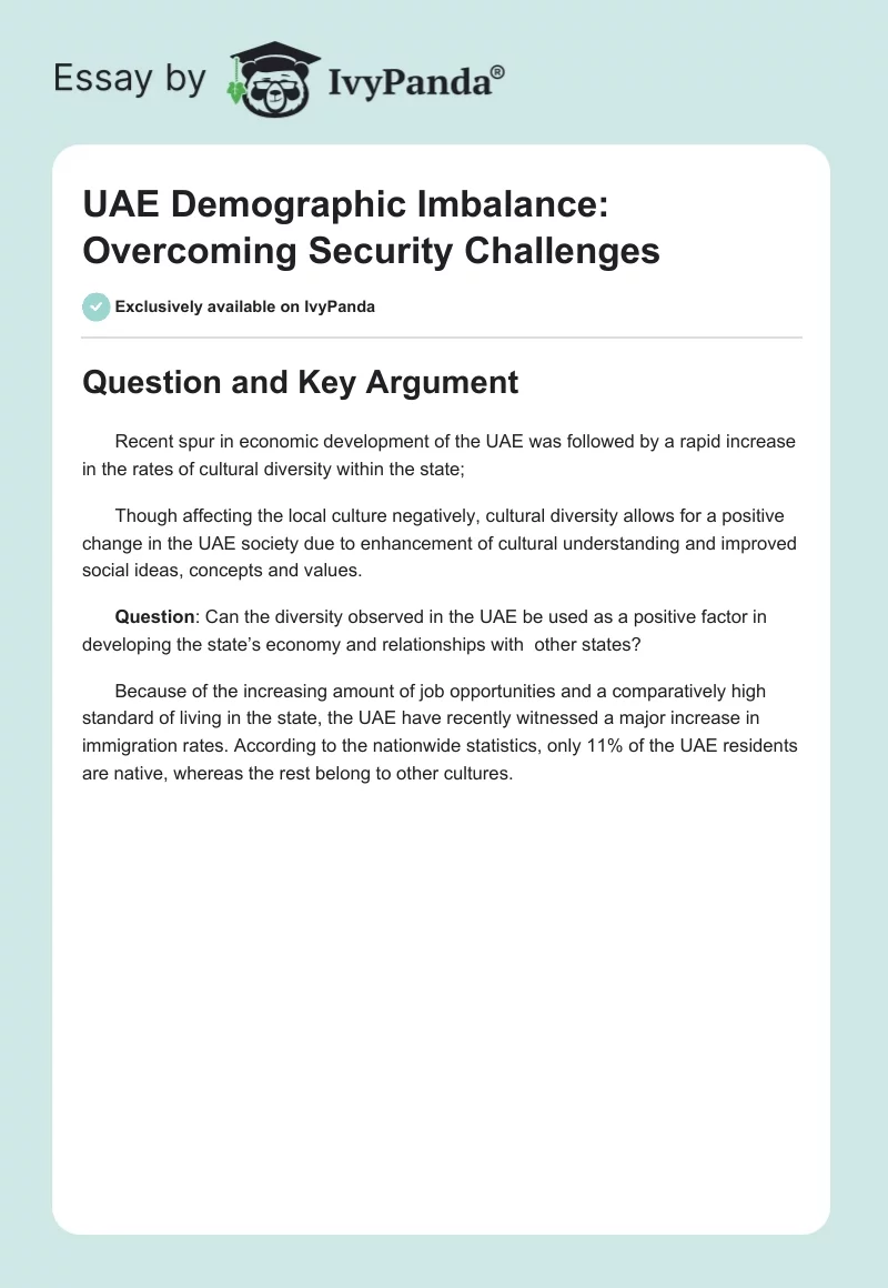 UAE Demographic Imbalance: Overcoming Security Challenges. Page 1