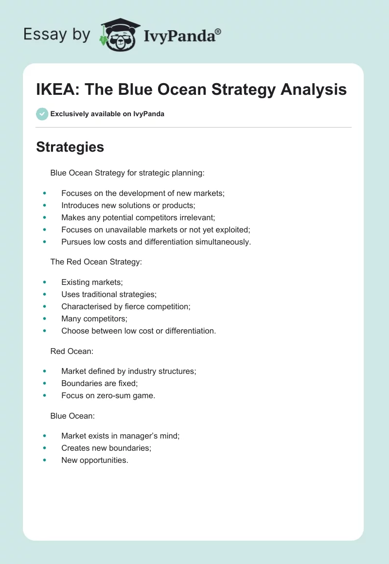IKEA: The Blue Ocean Strategy Analysis. Page 1
